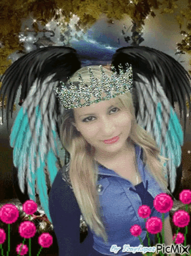 a picture of a girl with wings and a crown on her head
