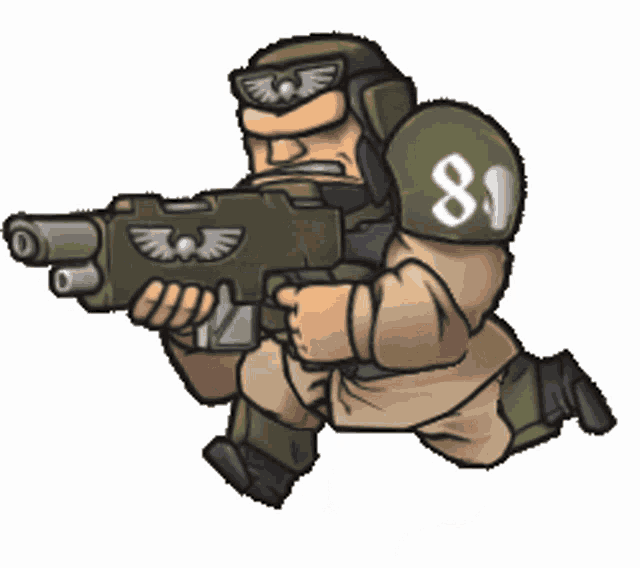 a cartoon of a soldier with the number 81 on his shoulder
