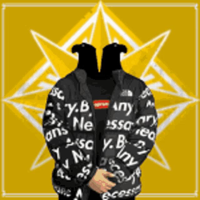 a person wearing a black jacket with y.b. any written on it