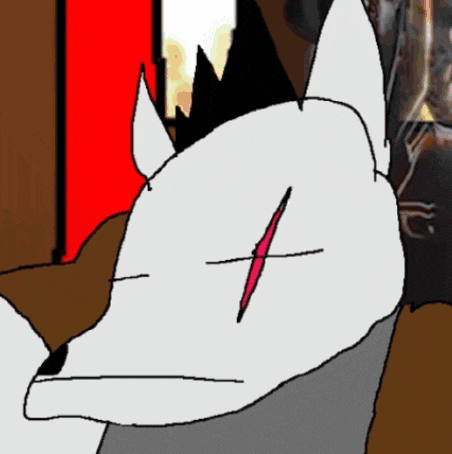 a cartoon drawing of a fox with a red x on its face