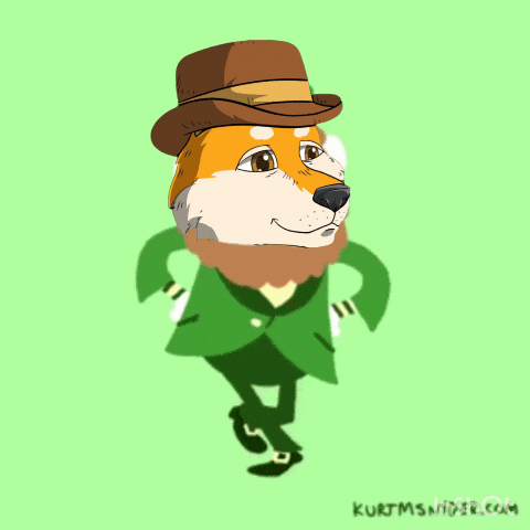 a cartoon dog wearing a top hat and a green jacket