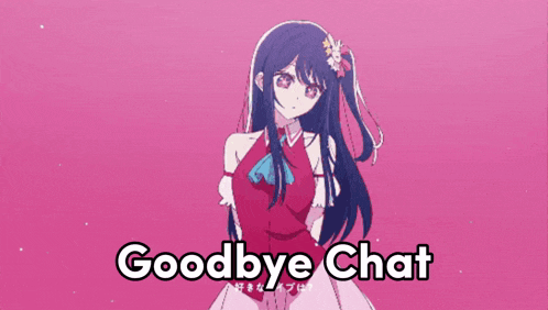 a girl in a pink dress is holding a pink heart with the words goodbye chat written on it