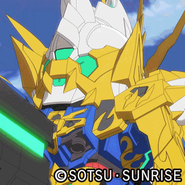 a picture of a robot with the words sotsu sunrise on the bottom