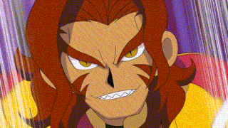a close up of a cartoon character with long red hair