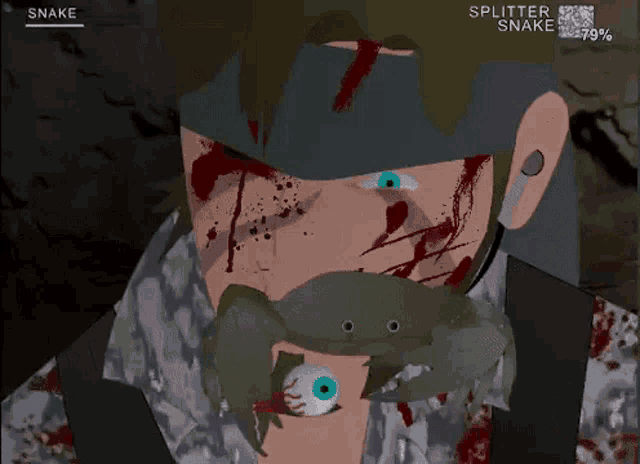 a video game character has a frog in his mouth and says splitter snake at the top