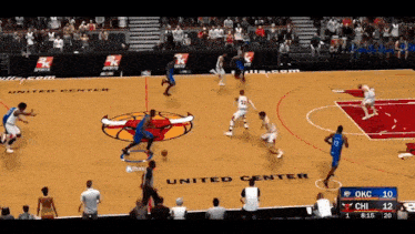 a basketball game is underway at the united center