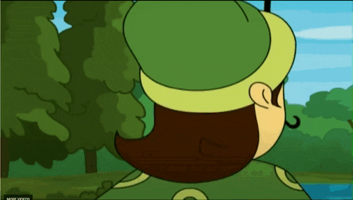 a cartoon of a man in a green hat with a mustache