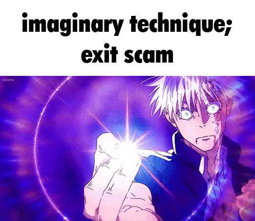 a picture of a man holding a light with the words imaginary technique exit scam
