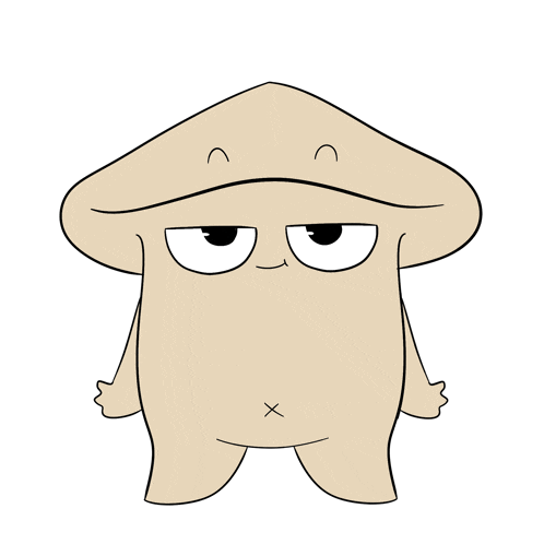 a cartoon drawing of a mushroom with a x on his belly