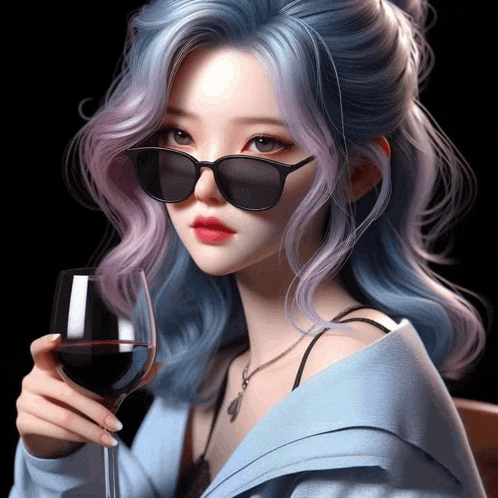 a girl wearing sunglasses holds a glass of wine