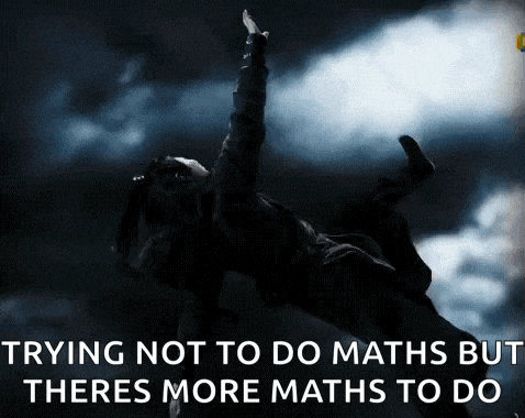 a man is falling from the sky with the words trying not to do maths but theres more maths to do