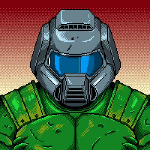 a pixel art drawing of a doom slayer