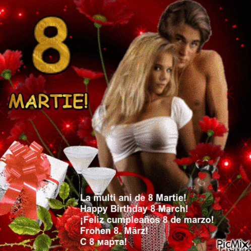 a picture of a man and a woman with the number 8 in the background