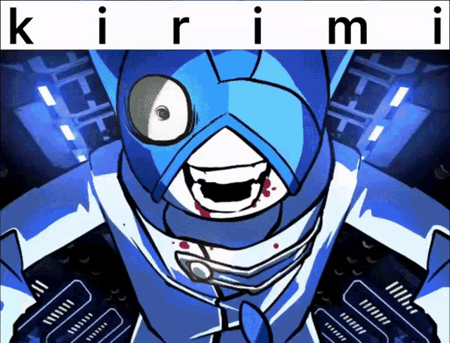a cartoon drawing of a robot with the letters k i r i m i on the bottom