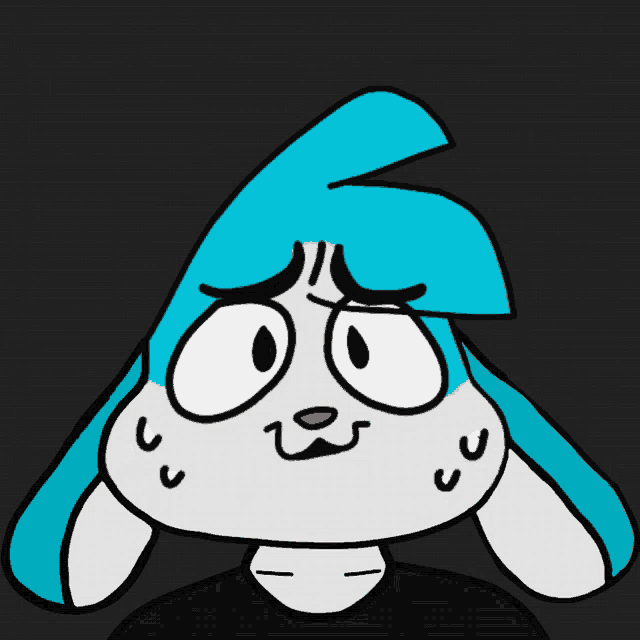 a cartoon of a rabbit with blue hair