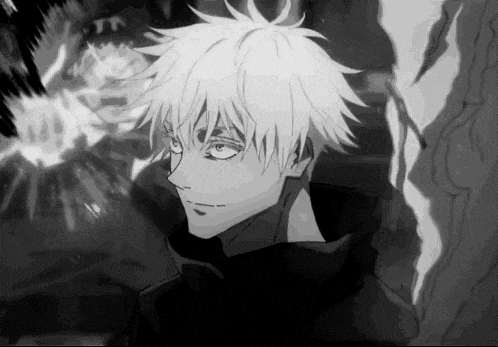 a black and white drawing of a man with white hair and a hood .