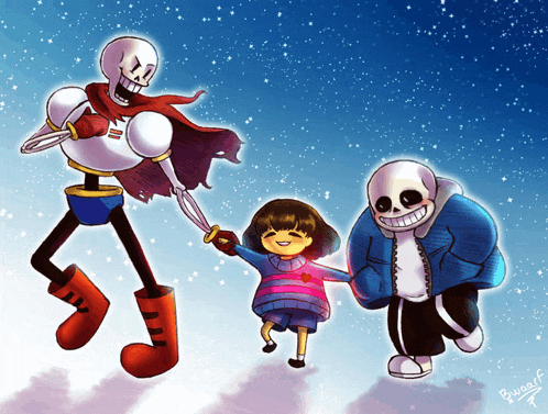 a cartoon drawing of papyrus sans and frisk