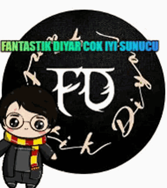 a cartoon of harry potter standing in front of a fantastic diyar çok iyi-sunucu logo