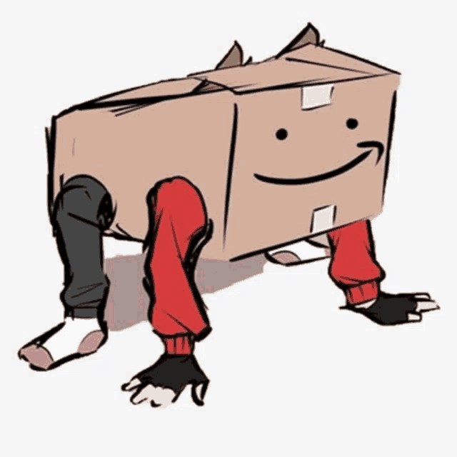 a drawing of a person wearing a cardboard box on their head .