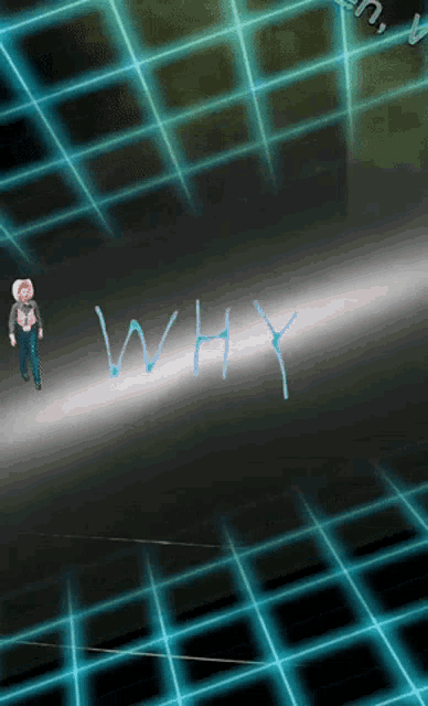 the word why is written in blue marker on a black surface