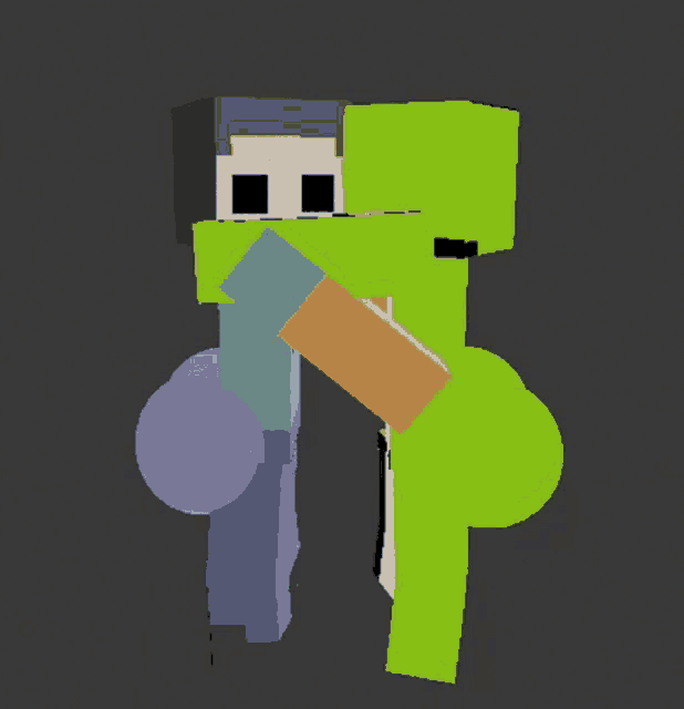 a drawing of a green minecraft character holding another character