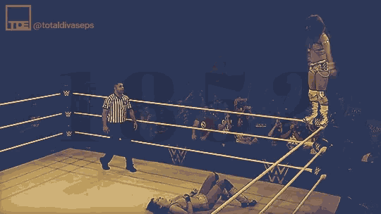 two wrestlers are in a ring with a referee and the words totaldivaseps on the bottom