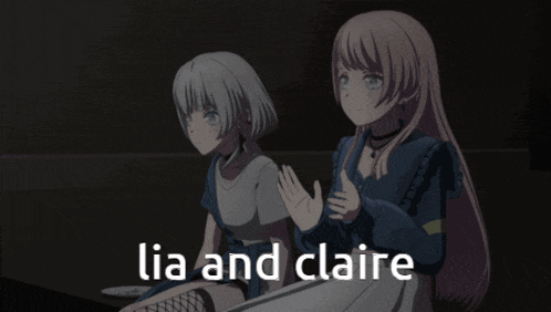 two anime girls are holding hands and the words lia and claire are above them