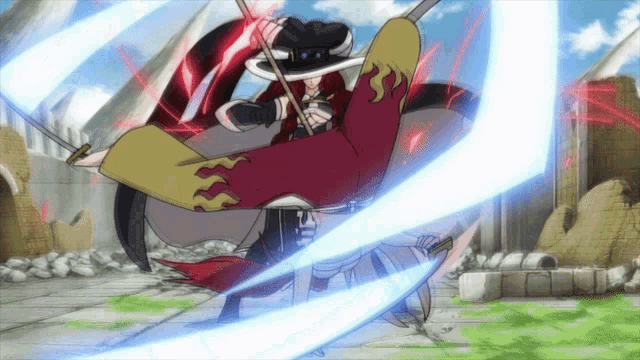 a cartoon character is holding a sword and a flame coming out of it