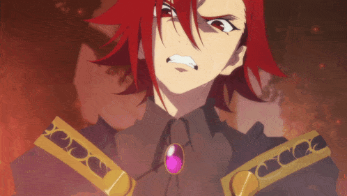 a red haired anime character with a purple necklace
