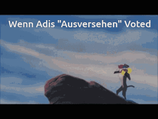when adis " ausversehen " voted is written above a picture of a lion on a rock