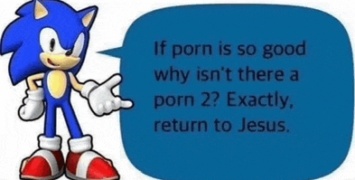 a cartoon of sonic the hedgehog with a speech bubble that says if porn is so good