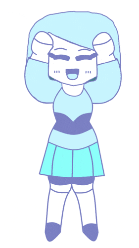 a cartoon drawing of a girl with blue hair and blue eyes