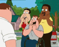 a group of cartoon characters including peter griffin are standing in front of a house