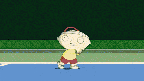 a cartoon character is playing tennis with a racket