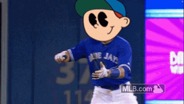 a blue jays baseball player with a cartoon face on