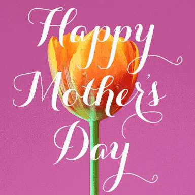 a happy mother 's day greeting card with a tulip on a pink background