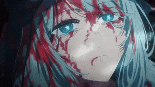 a drawing of a girl with blood on her face