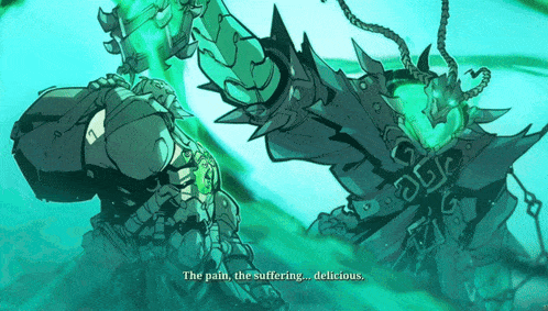 a cartoon of a monster with the words the pain the suffering delicious
