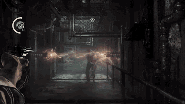 a video game is being played and a man is being attacked
