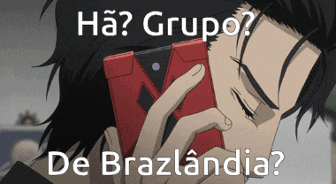 a man talking on a cell phone with the words ha grupo de brazlandia written below him