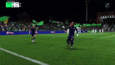 a soccer game is being played and the score is 3 to 0
