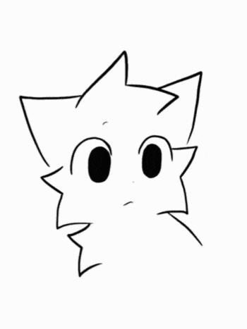 a black and white drawing of a cat 's face with a surprised expression .