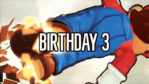 a picture of mario with the words birthday 3 written above him