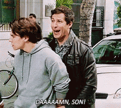 two men are standing next to each other and one of them is saying daaaamm son .