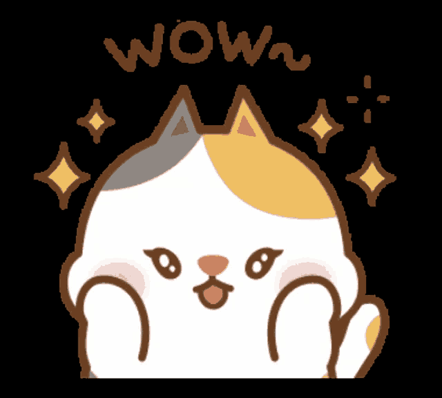 an illustration of a cat with the word wow written above it
