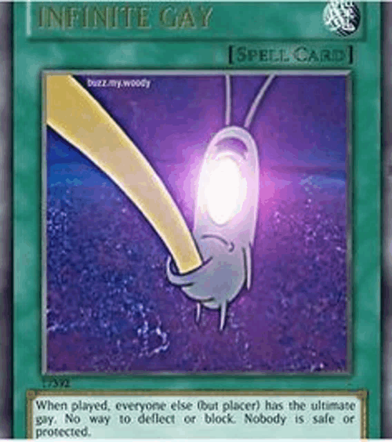 a spongebob card that says infinite gay spell card