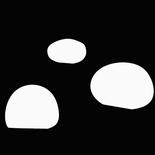 three white shapes on a black background including a circle