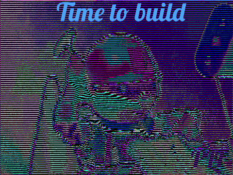 a purple and blue image with the words time to build