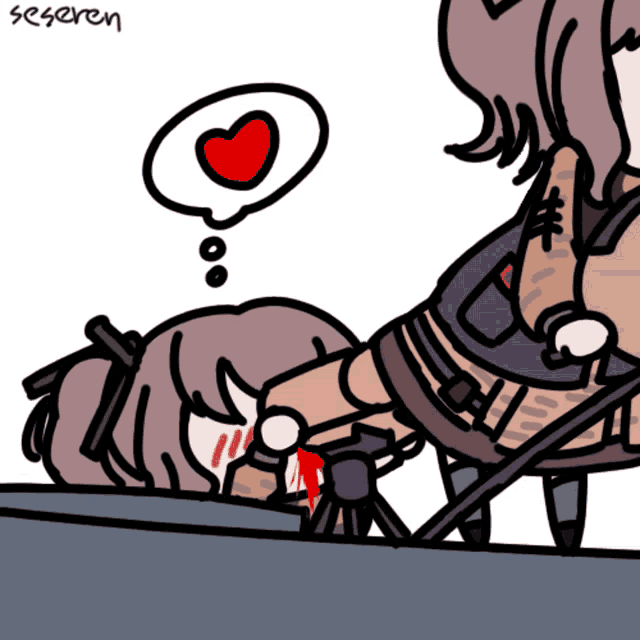 a drawing of a girl with a heart in a thought bubble and the name seseren
