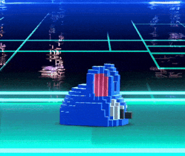 a pixel art of a blue object with a red stripe on it